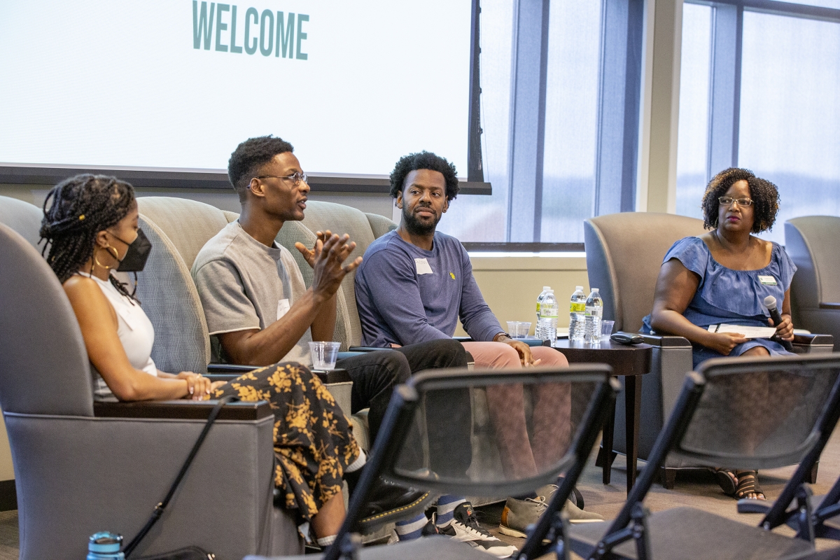 Graduate students participated in a panel discussion during the Graduate Students of Color Orientation.